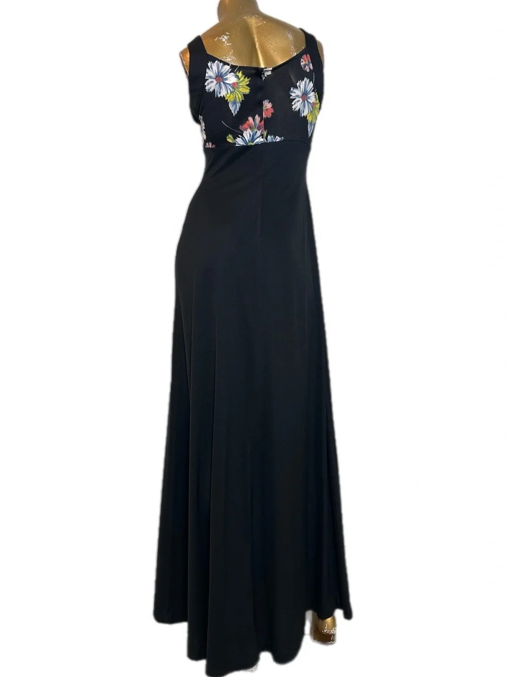 Vintage Jody of California Black Floral sleeveless Maxi Dress w/ bolero jacket
